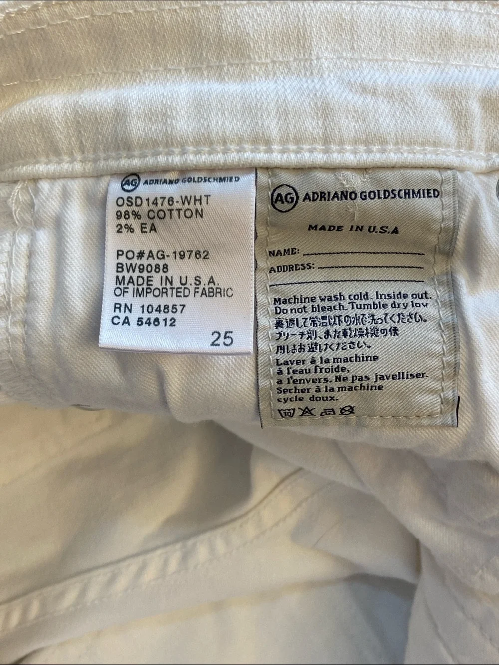 AG Adriano Goldschmied Women's White Denim‎ Cutoff Jean Shorts - Size 25, Summer